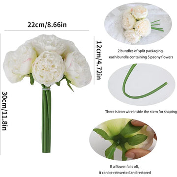 Qfdian 10PCS  Artificial Peony Flowers Fake Silk Peony for Home Wedding Table Centerpieces Party Festiva Decoration